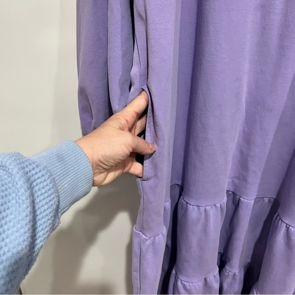 NAP Loungewear Cotton Maxi Dress Crew Neck Tiered Puff Sleeve Oversized Casual - Picture 7 of 12